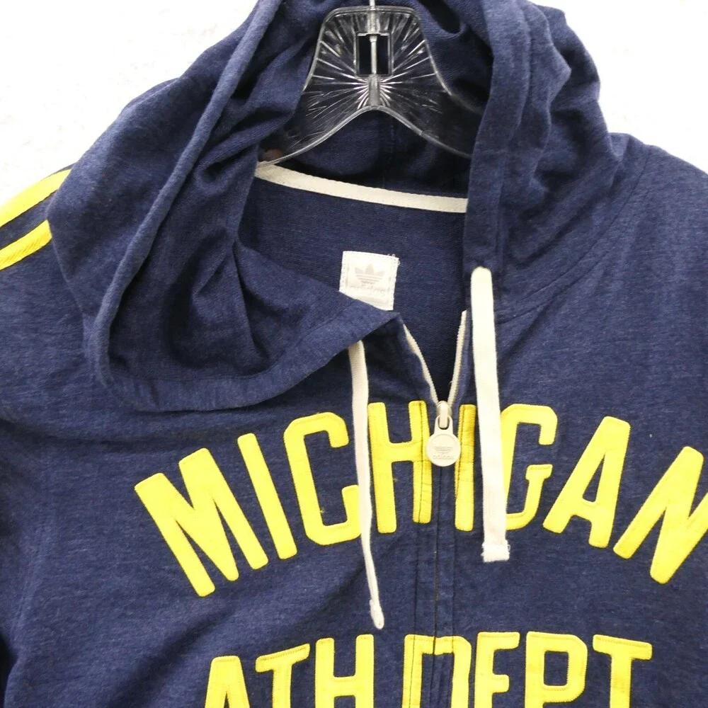 Michigan Wolverines Hoodie Mens Large Blue Yellow Retro Adidas‎ College Vtg New